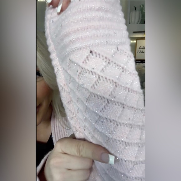 POL Clothing NEW Women's Baby Pink Luxe Open Cardigan Sweater with Buttons Large - Picture 11 of 12